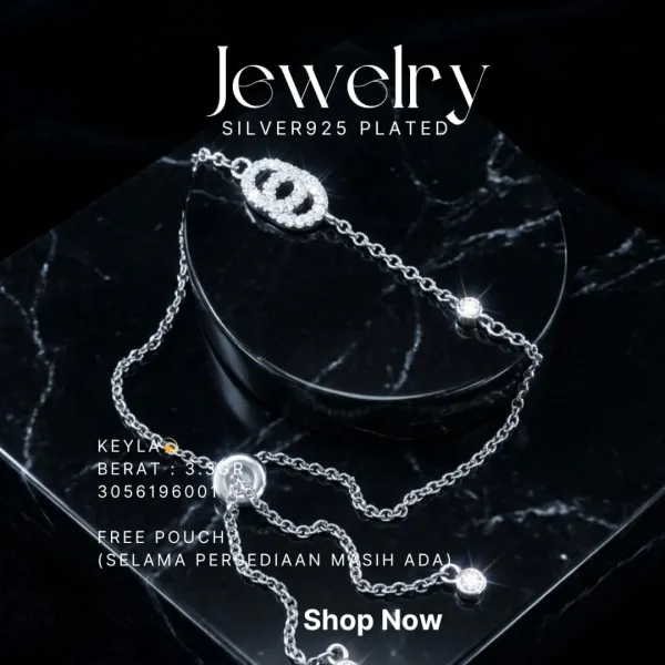 Gelang perak 925 model Keyla serut dengan liontin oval zirkonia di atas latar hitam