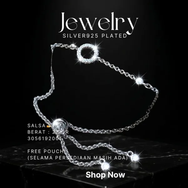 Gelang perak 925 model Salsa serut dengan lingkaran zirkonia di atas latar hitam