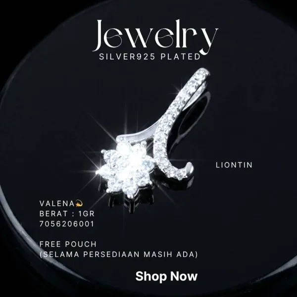 Liontin perak 925 model Valena bentuk bunga zirkonia dengan lengkung berhias zirkonia