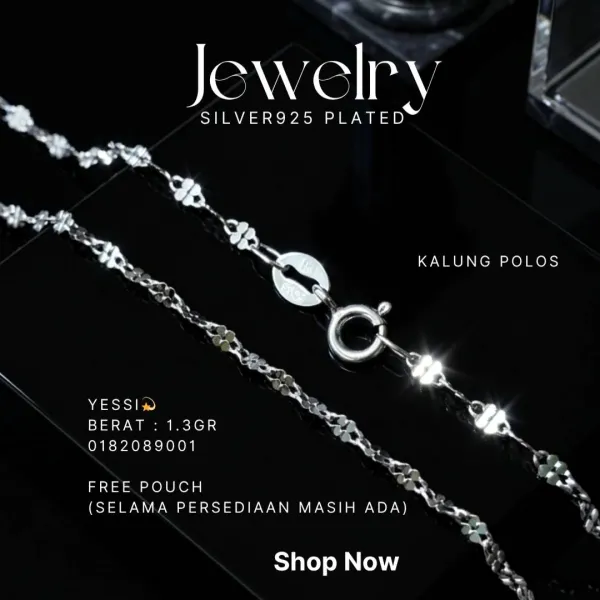 Kalung perak 925 model Yessi rantai twist polos di atas latar hitam