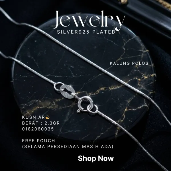 Kalung perak 925 model Kusniar rantai tipis polos di atas latar hitam