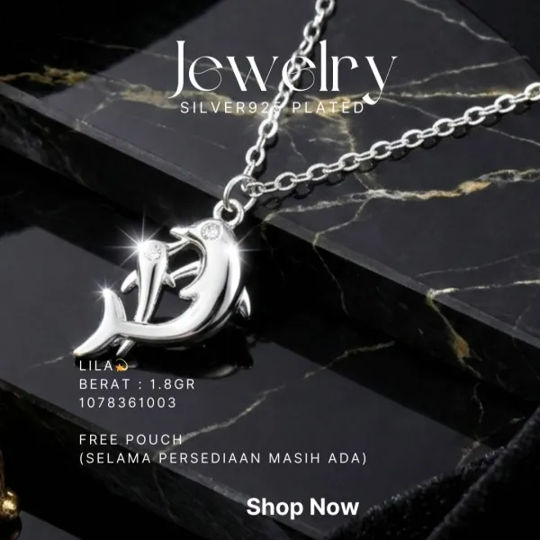 Kalung perak 925 model Lila berbentuk dua lumba-lumba dengan rantai