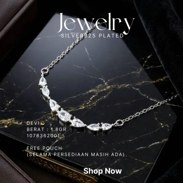 Kalung perak 925 model Devi dengan deretan zirkonia tetes air pada rantai