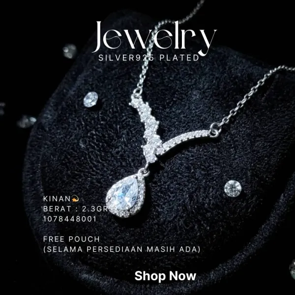 Kalung perak 925 model Kinan dengan liontin zirkonia tetes air dan zirkonia bertabur