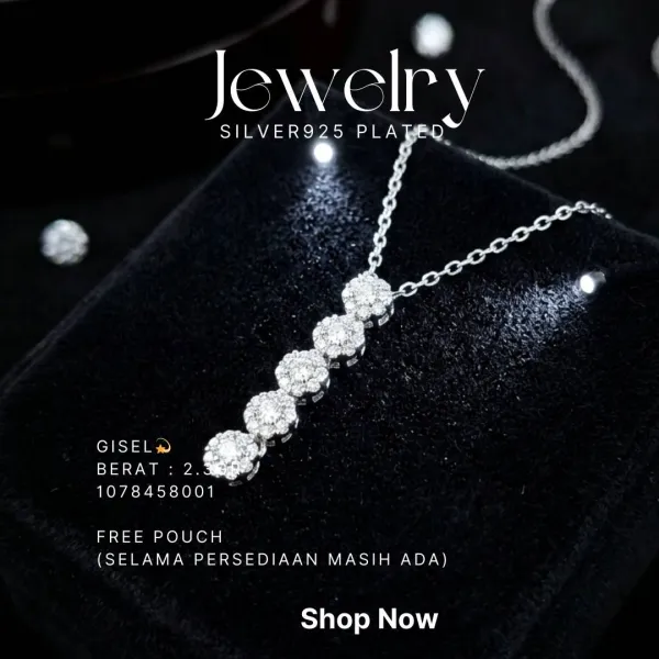 Kalung perak 925 model Gisel dengan liontin lima bunga zirkonia bertabur