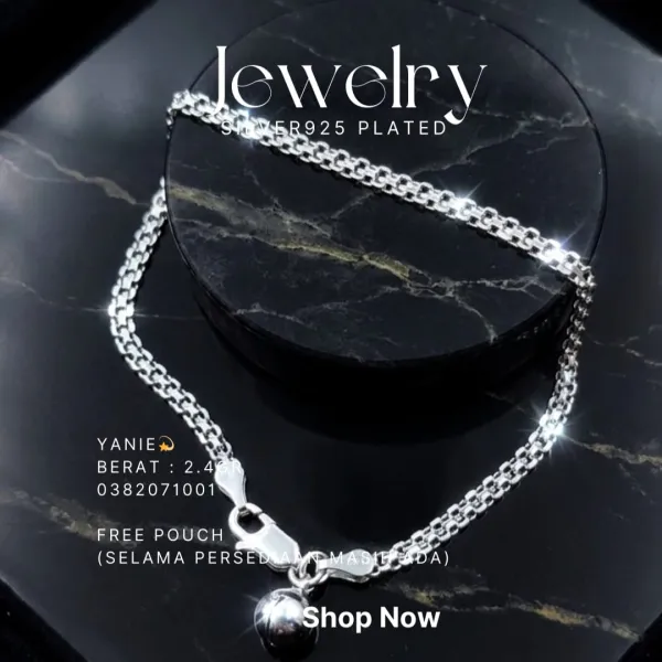 Gelang perak 925 model Yanie berantai bismark dengan lonceng kecil