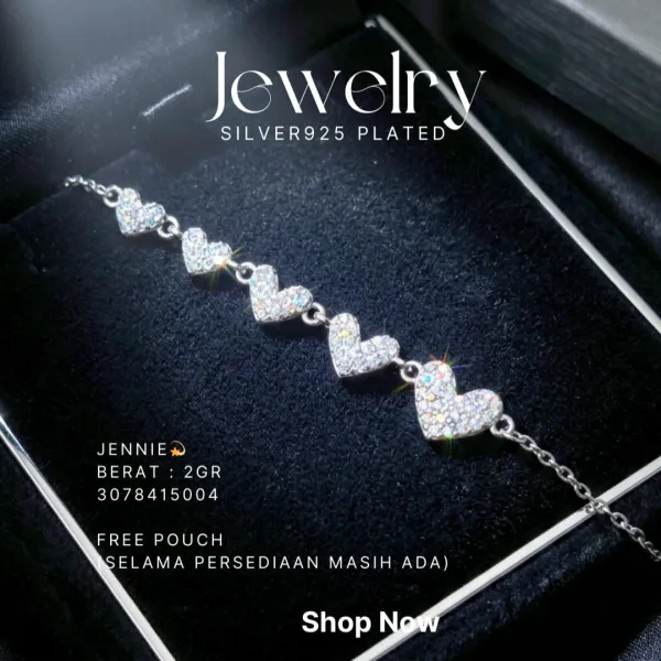Gelang perak 925 model Jennie dengan lima mata hati zirkonia