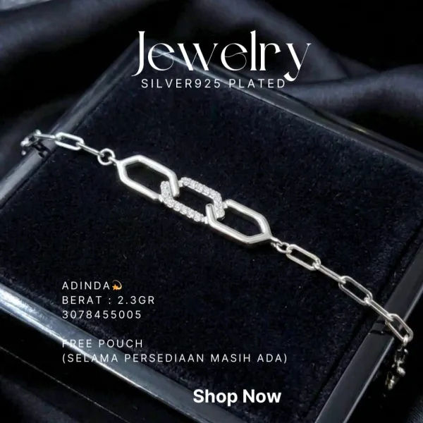 Gelang perak 925 model Adinda berantai paperclip dengan mata zirkonia