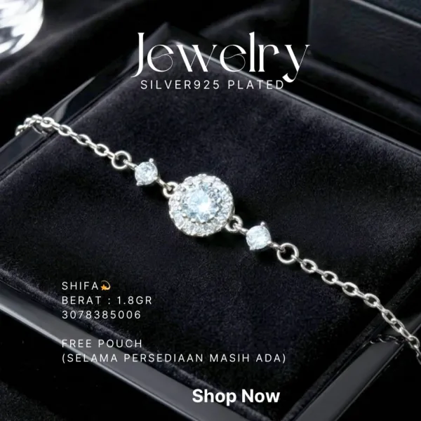 Gelang perak 925 model Shifa dengan zirkonia bulat di tengah rantai