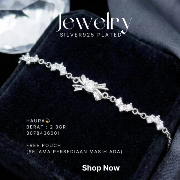 Gelang perak 925 model Haura dengan mata pita dan zirkonia