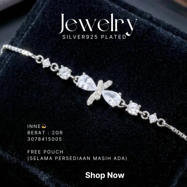 Gelang perak 925 model Inne dengan zirkonia tetes air dan bulat