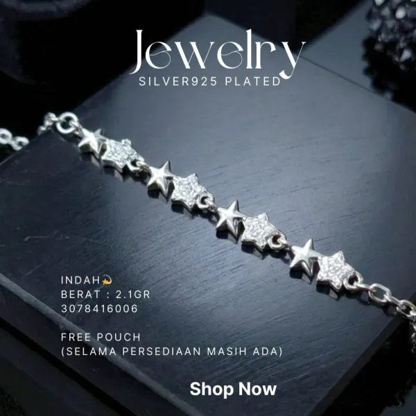 Gelang perak 925 model Indah dengan mata bintang bertabur zirkonia