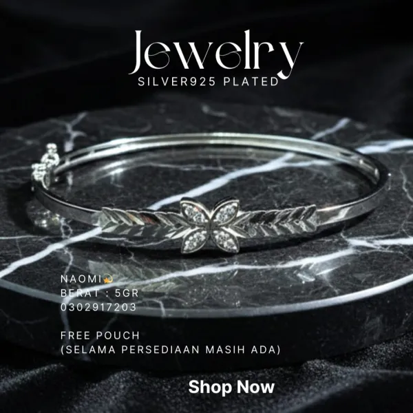 Gelang perak 925 model Naomi model bangle dengan bunga zirkonia
