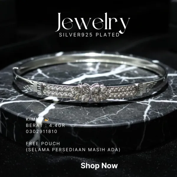Gelang perak 925 model Kimmy model bangle dengan hiasan zirkonia