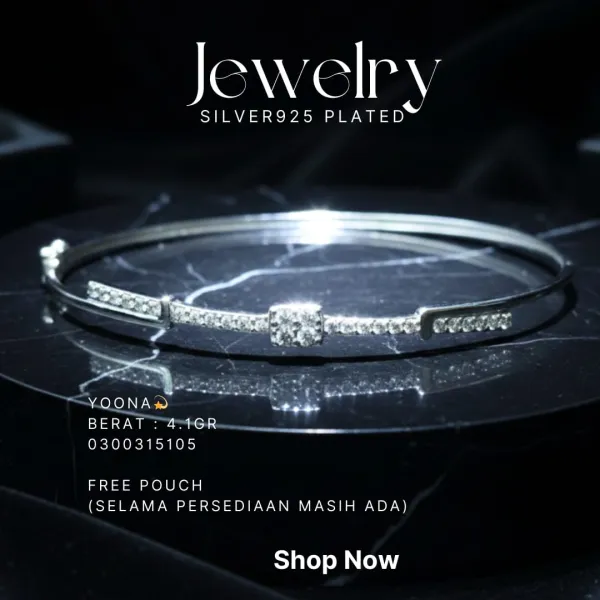 Gelang perak 925 model Yoona model bangle dengan deretan zirkonia