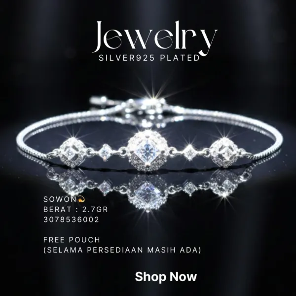 Gelang perak 925 model Sowon dengan tiga hiasan zirkonia