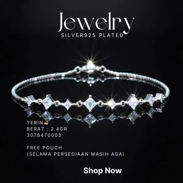 Gelang perak 925 model Yerin dengan zirkonia potongan princess