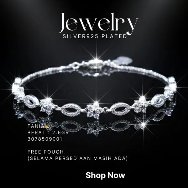 Gelang perak 925 model Fania dengan hiasan bunga dan oval zirkonia