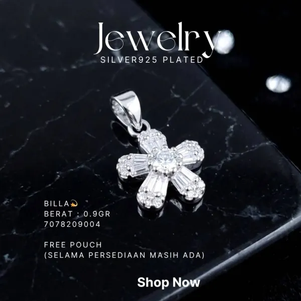 Liontin perak 925 model Billa berbentuk bunga dengan zirkonia baguette