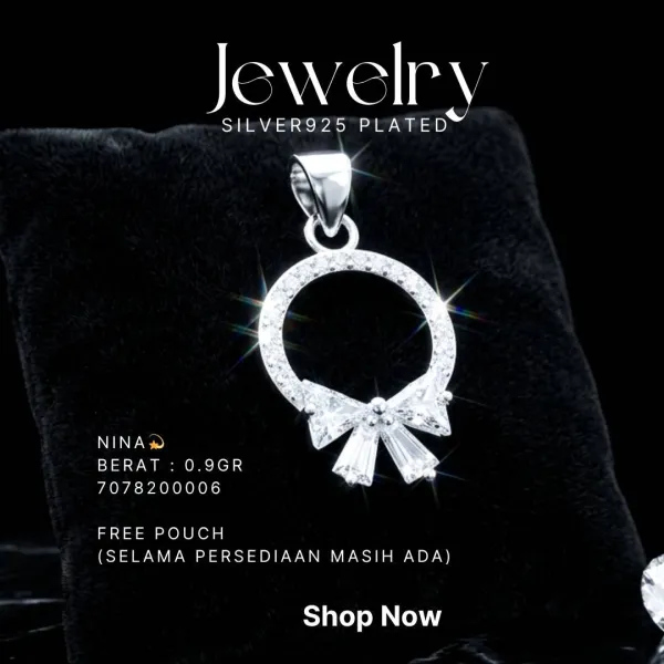 Liontin perak 925 model Nina berbentuk lingkaran dengan pita zirkonia