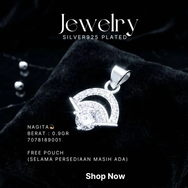Liontin perak 925 model Nagita berbentuk bulan sabit dengan zirkonia