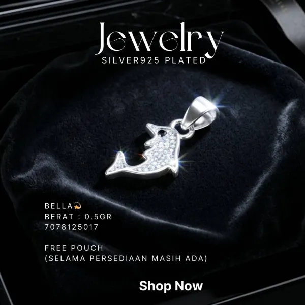 Liontin perak 925 model Bella berbentuk lumba-lumba bertabur zirkonia