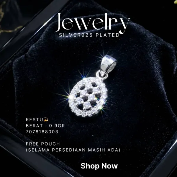 Liontin perak 925 model Restu berbentuk oval dengan zirkonia