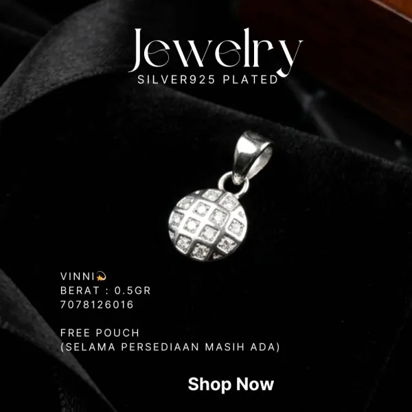 Liontin perak 925 model Vinni berbentuk bulat dengan zirkonia