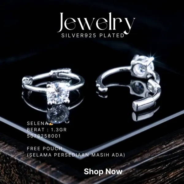 Anting perak 925 model Selena model huggie dengan zirkonia bulat