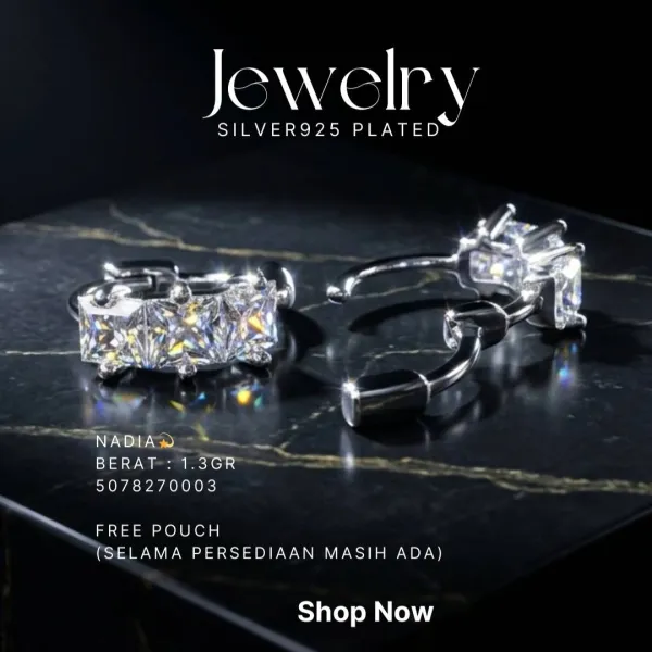 Anting perak 925 model Nadia model huggie dengan zirkonia persegi