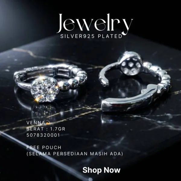 Anting perak 925 model Venna model huggie dengan zirkonia bertabur dan rantai bola