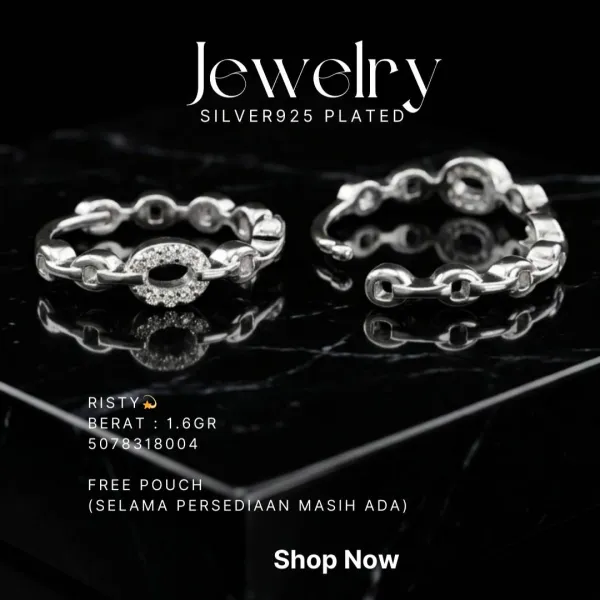 Anting perak 925 model Risty model huggie dengan motif rantai dan zirkonia