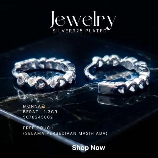 Anting perak 925 model Monna model huggie dengan motif hati