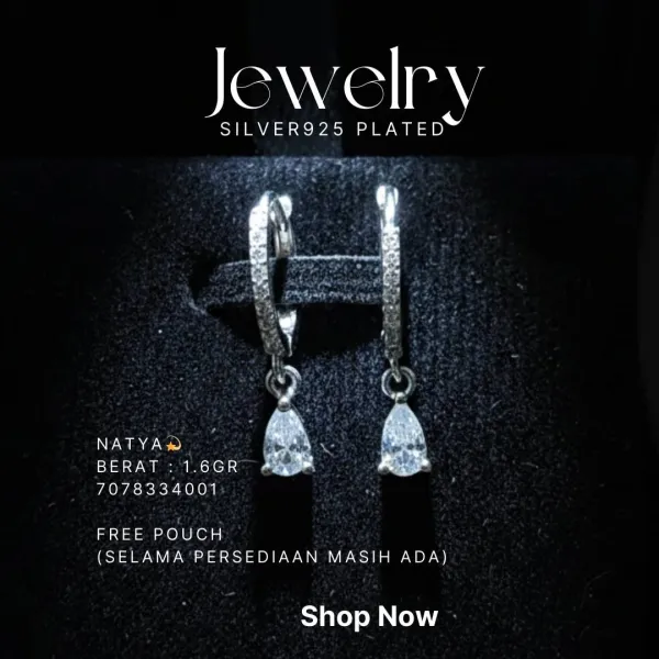 Anting perak 925 model Natya huggie dengan liontin zirkonia bentuk tetes
