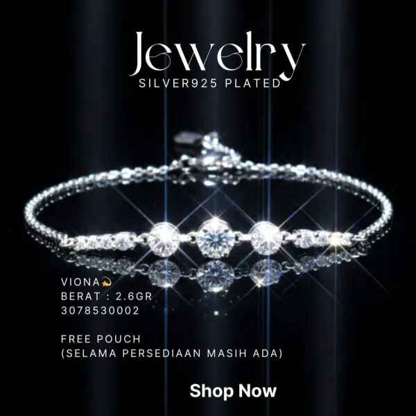 Gelang perak 925 model Viona rantai dengan tiga zirkonia bulat