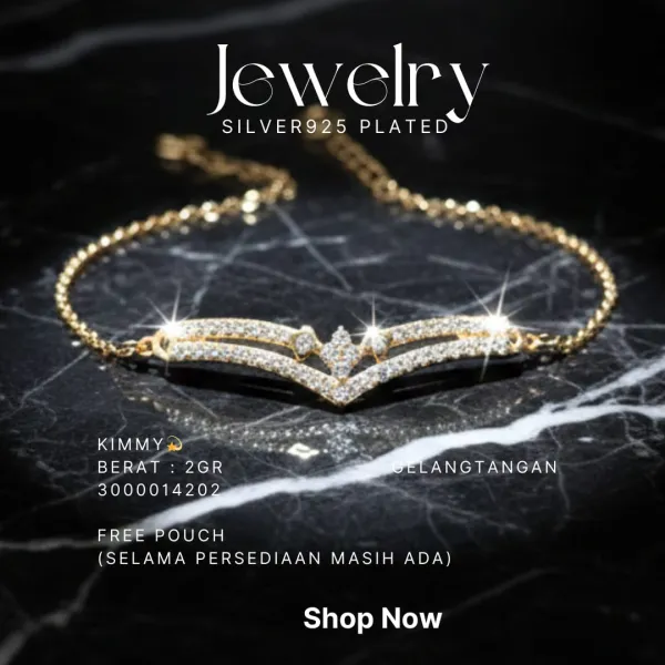 Gelang perak 925 model Kimmy rantai warna gold dengan zirkonia berbentuk V