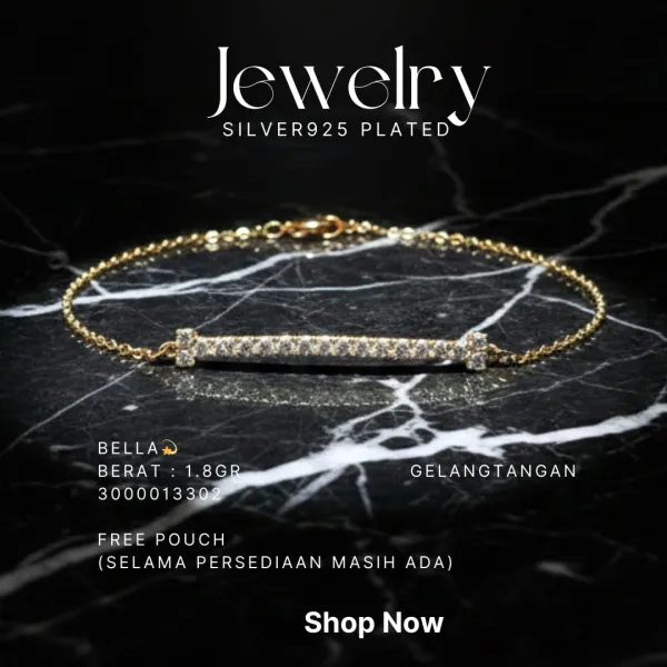 Gelang perak 925 model Bella rantai warna gold dengan batang zirkonia