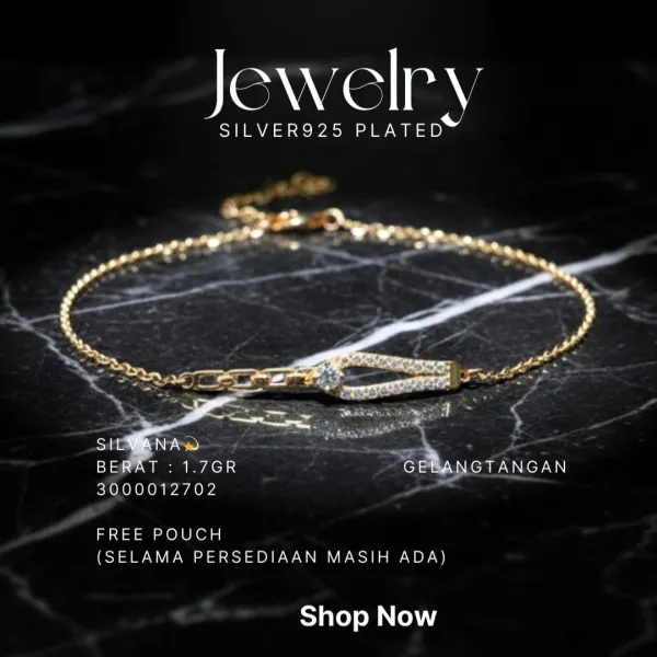 Gelang perak 925 model Silvana rantai warna gold dengan liontin zirkonia