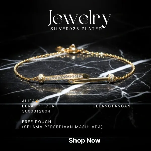 Gelang perak 925 model Alifa rantai warna gold dengan batang zirkonia