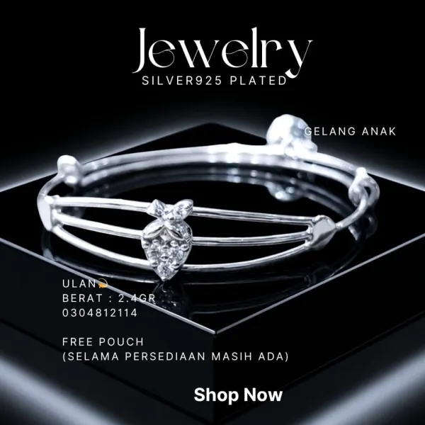 Gelang Anak perak 925 model Ulan bangle dengan hiasan zirkonia