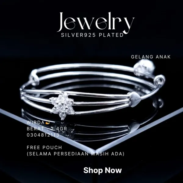 Gelang Anak perak 925 model Wirda bangle dengan bunga zirkonia