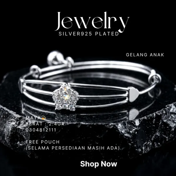 Gelang Anak perak 925 model Maya bangle dengan hiasan zirkonia dan lonceng