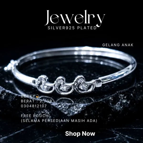 Gelang Anak perak 925 model Decky bangle dengan tiga motif zirkonia