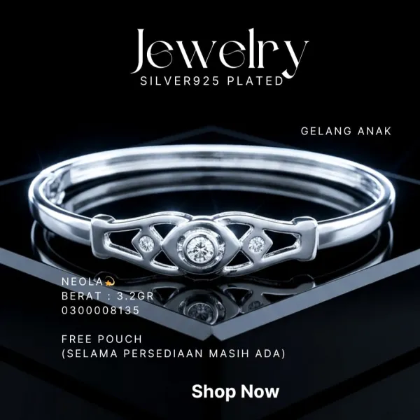 Gelang Anak perak 925 model Neola bangle dengan zirkonia di tengah