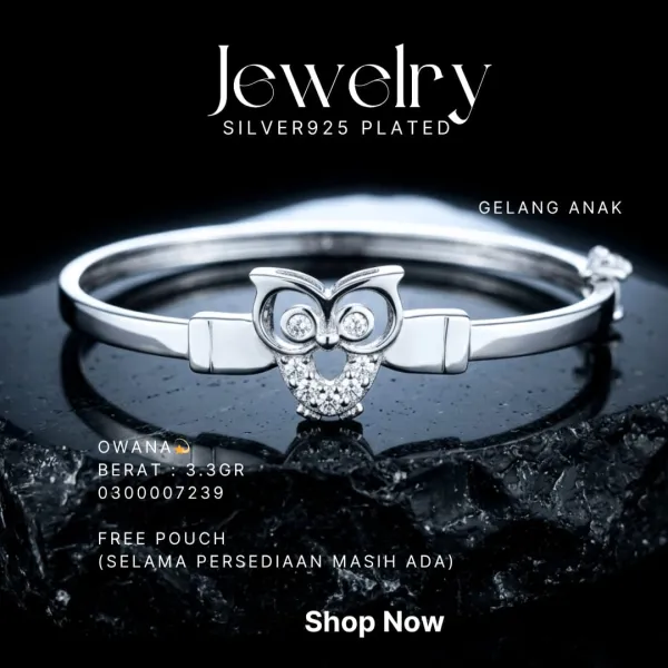 Gelang Anak perak 925 model Owana bangle dengan motif burung hantu