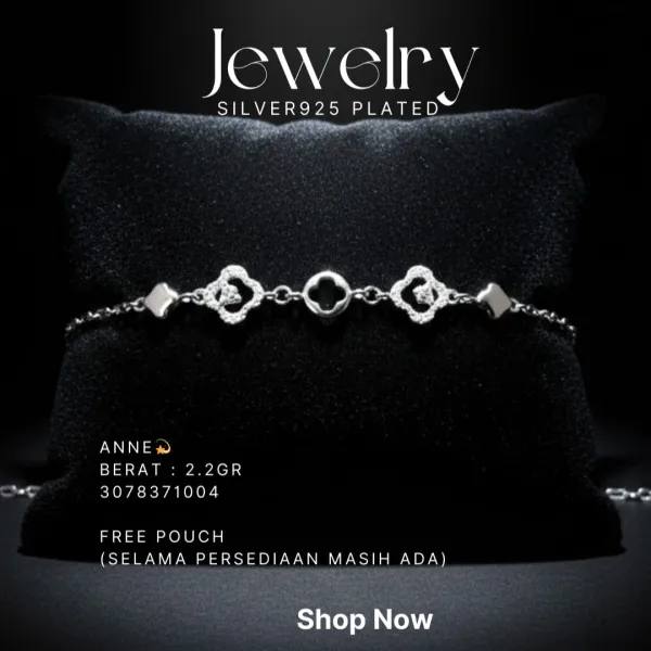 Gelang perak 925 model Anne rantai dengan motif clover zirkonia