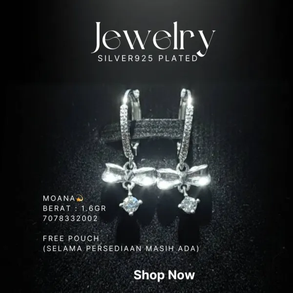 Anting perak 925 model Moana huggie dengan pita dan zirkonia gantung
