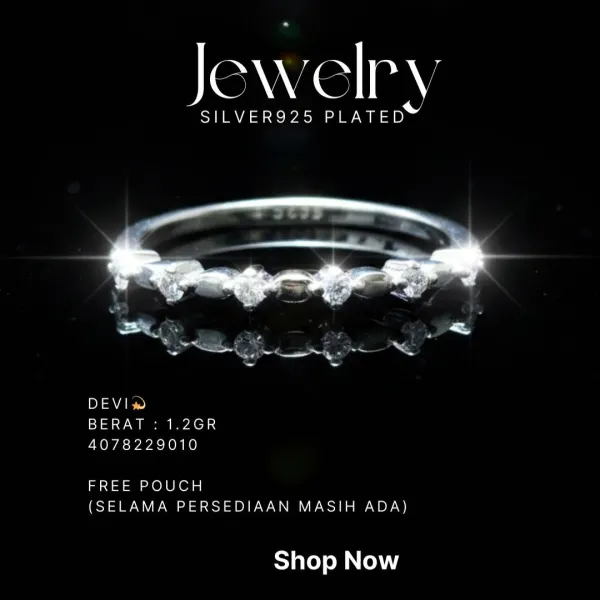 Cincin perak 925 model Devi dengan deretan zirkonia kecil