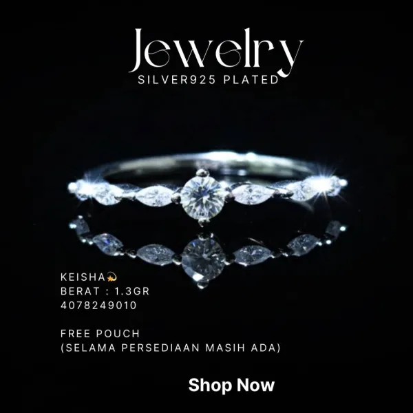 Cincin perak 925 model Keisha dengan zirkonia bulat dan marquise