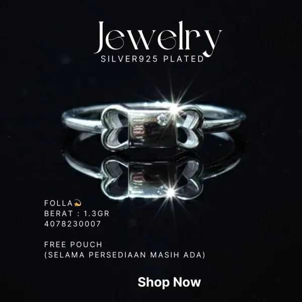 Cincin perak 925 model Folla dengan plat persegi dan zirkonia kecil